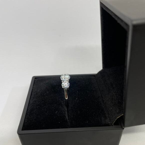 Three Stone Moissanite Ring Past Present Future Trilogy Wedding Anniversary Band - Picture 10 of 10